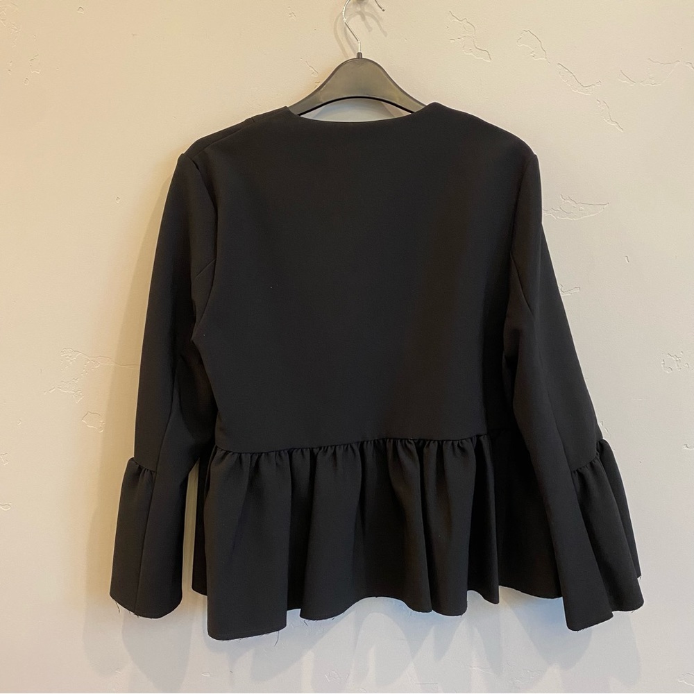 TOPSHOP Black Open Front Peplum Dress Jacket Raw Hem - Picture 7 of 7